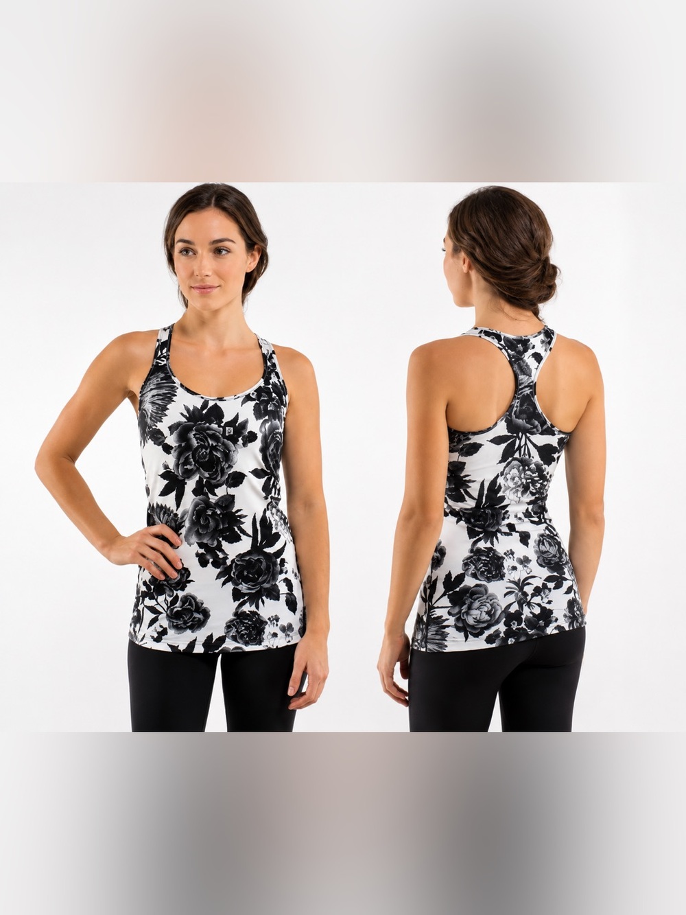 lululemon Cool Racerback Tank Top Black White Floral Racerback Size 4 XS/S